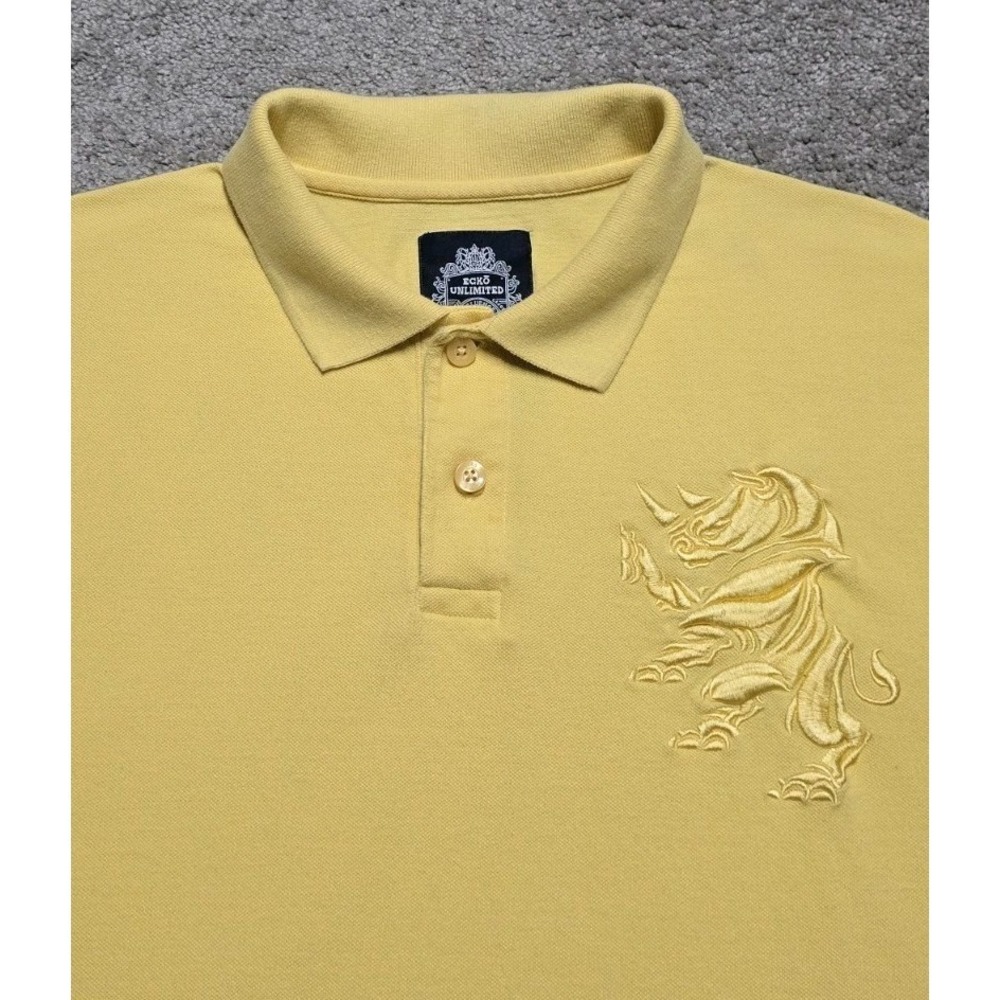 Vintage Y2K Ecko Unlimited Polo Mens XL Butter Yellow Big Rhino Embroidered Logo - Picture 7 of 16